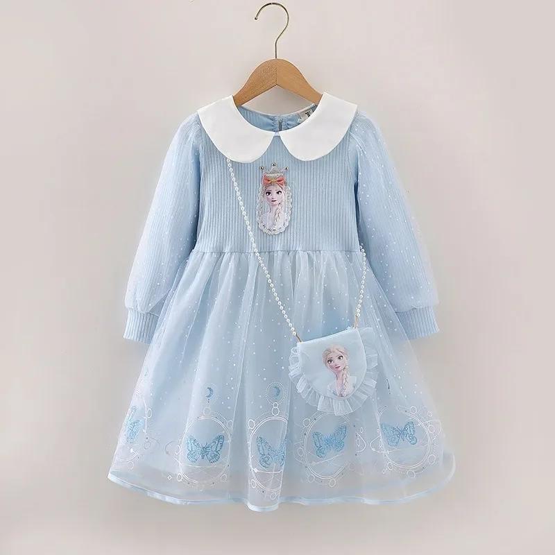 Robe de princesse Disney Elsa pour petites filles, tenue de soirée à manches longues pour enfants de