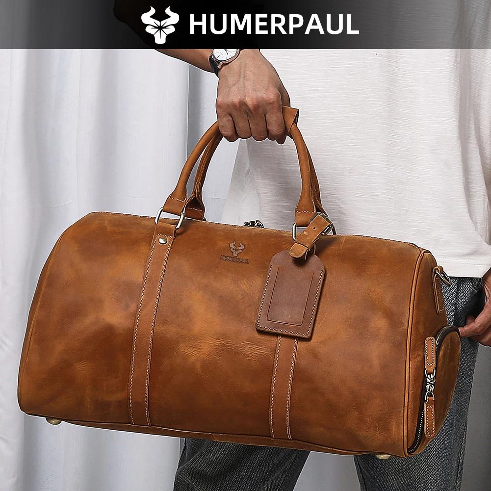 Sac de sport en cuir Crazy Horse pour hommes, sac de voyage de grande capacité pour ordinateur porta