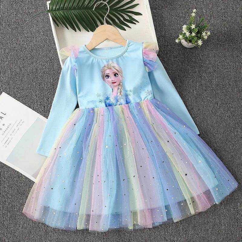 Robe de princesse à manches longues pour filles, vêtements de fête pour enfants, Elsa, la reine des 