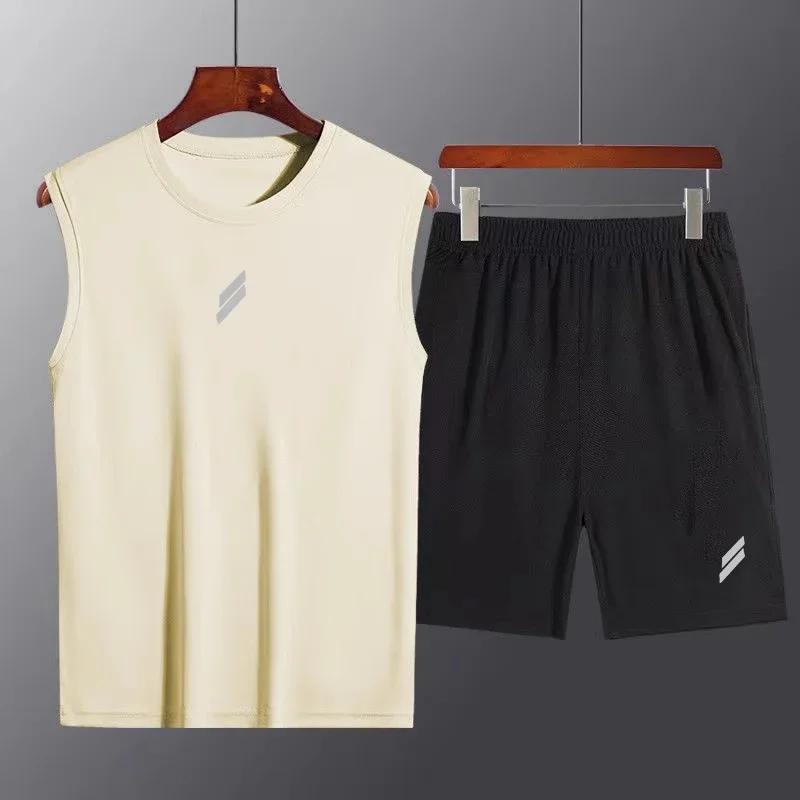 Combinaison de sport en maille pour hommes, gilet à séchage rapide + objectifs pour hommes, ensemble