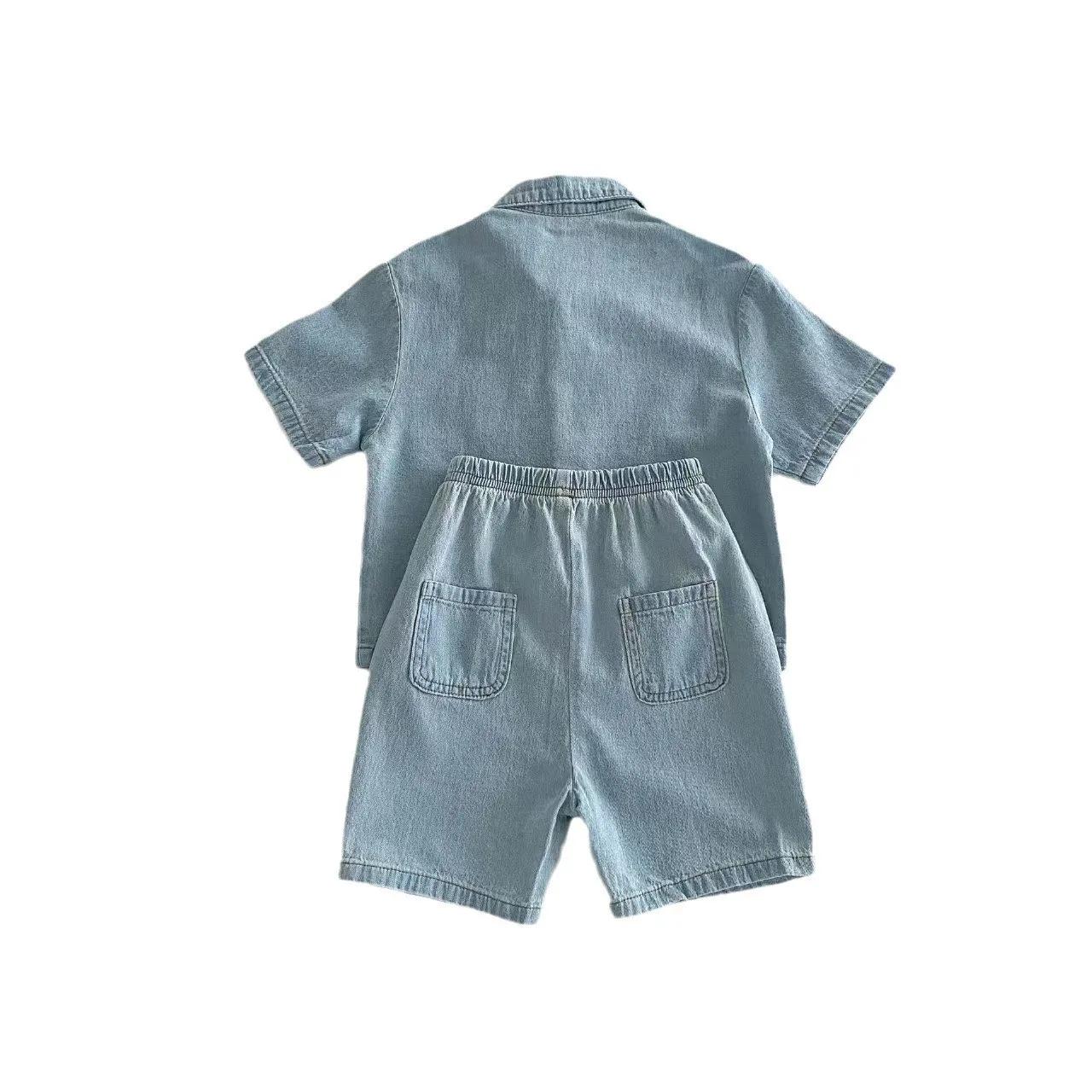 TZ2456 Ensemble de vêtements en jean pour enfants de style coréen, pantalon en jean à manches courte