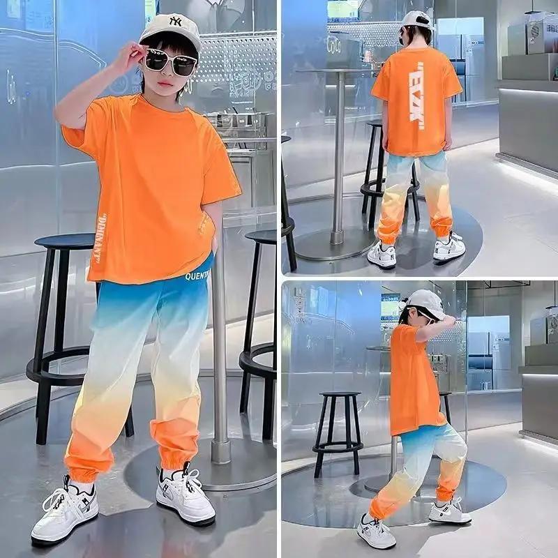 Ensemble Sportif 2 Pièces Tendance pour Garçons : T-shirt Manches Courtes Dégradé & Pantalon Jogger 