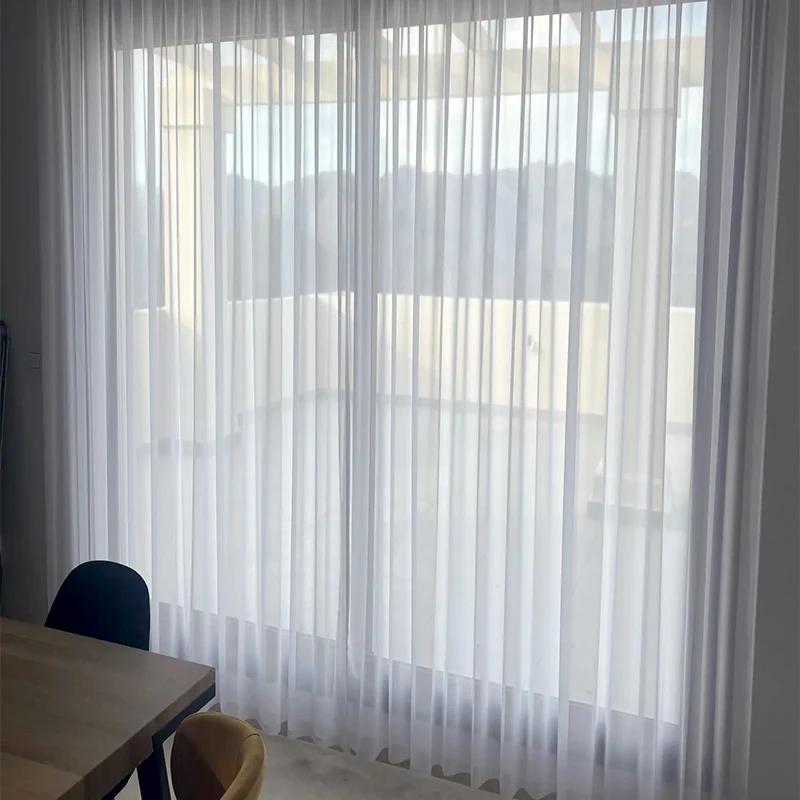 Asazal solide blanc Tulle luxueux en mousseline de soie pure fenêtre rideaux pour salon moderne Voil