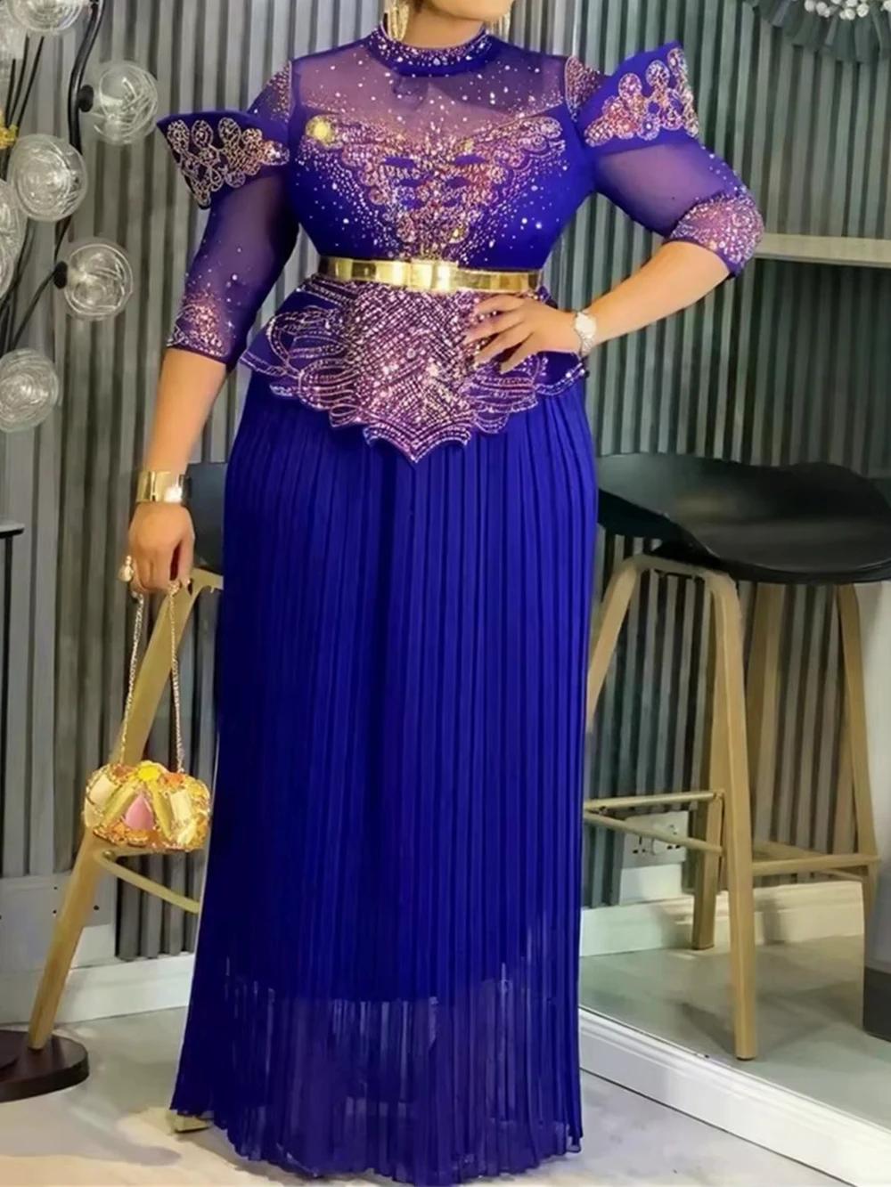Femmes élégantes robes longues de fête diamant robe plissée mariage anniversaire bal robes de soirée
