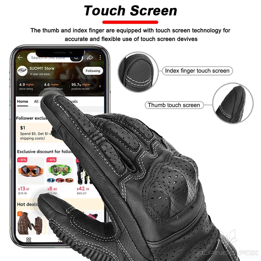 Gants de moto en cuir marron vintage pour hommes, certification CE, équitation Hurbike, écran tactil