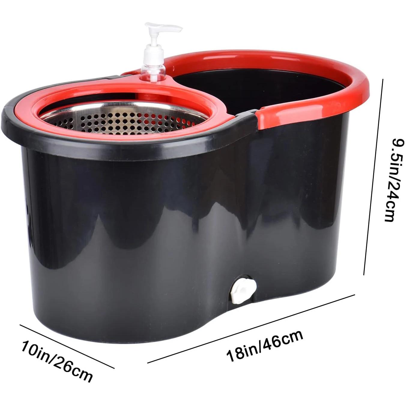 360 °   Ensembles de seaux à vadrouille rotative avec système d'essorage dans 3 têtes en microfibre,