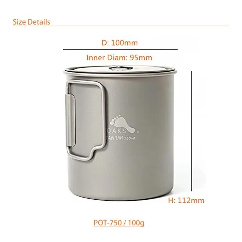 TOAKS Titanium Pot POT-750, tasse d'extérieur ultralégère avec couvercle et poignée pliable, ustensi