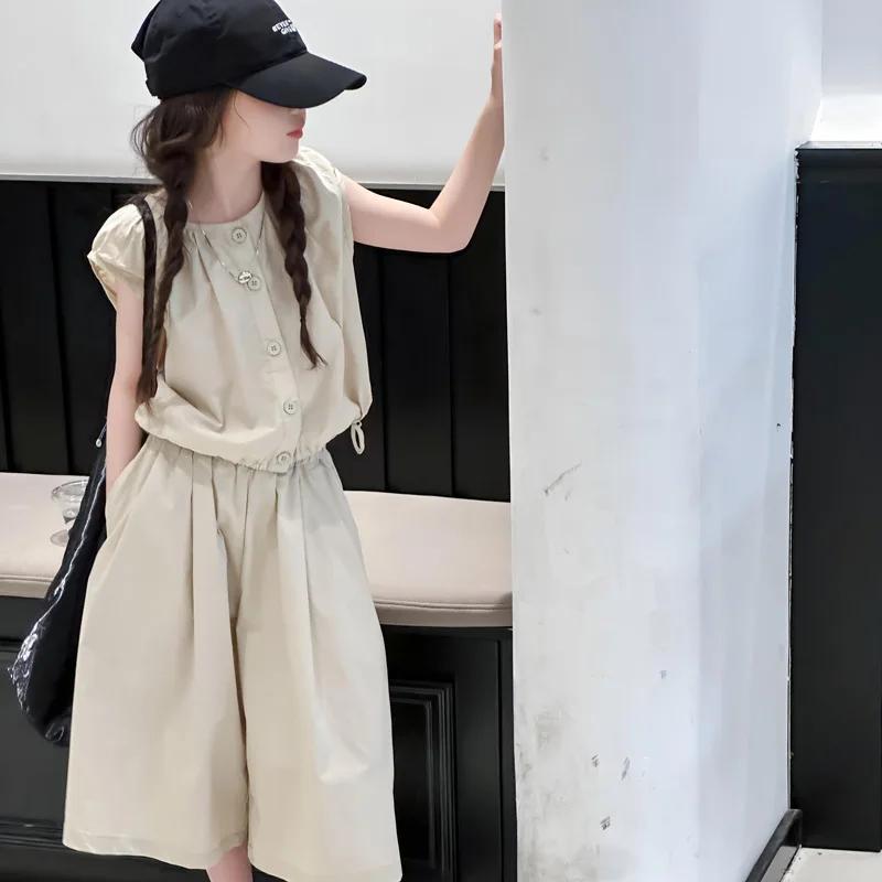 Ensemble tendance été 2026 pour filles, style coréen, jupe-pantalon large décontractée pour adolesce