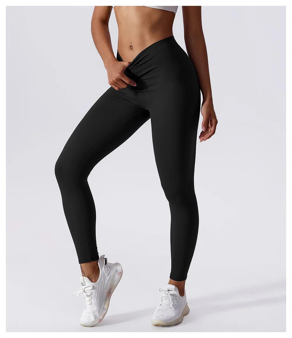 Pantalon Yoga Fitness Taille en V - Lifting Hanches Pêche Miel Collants Sport