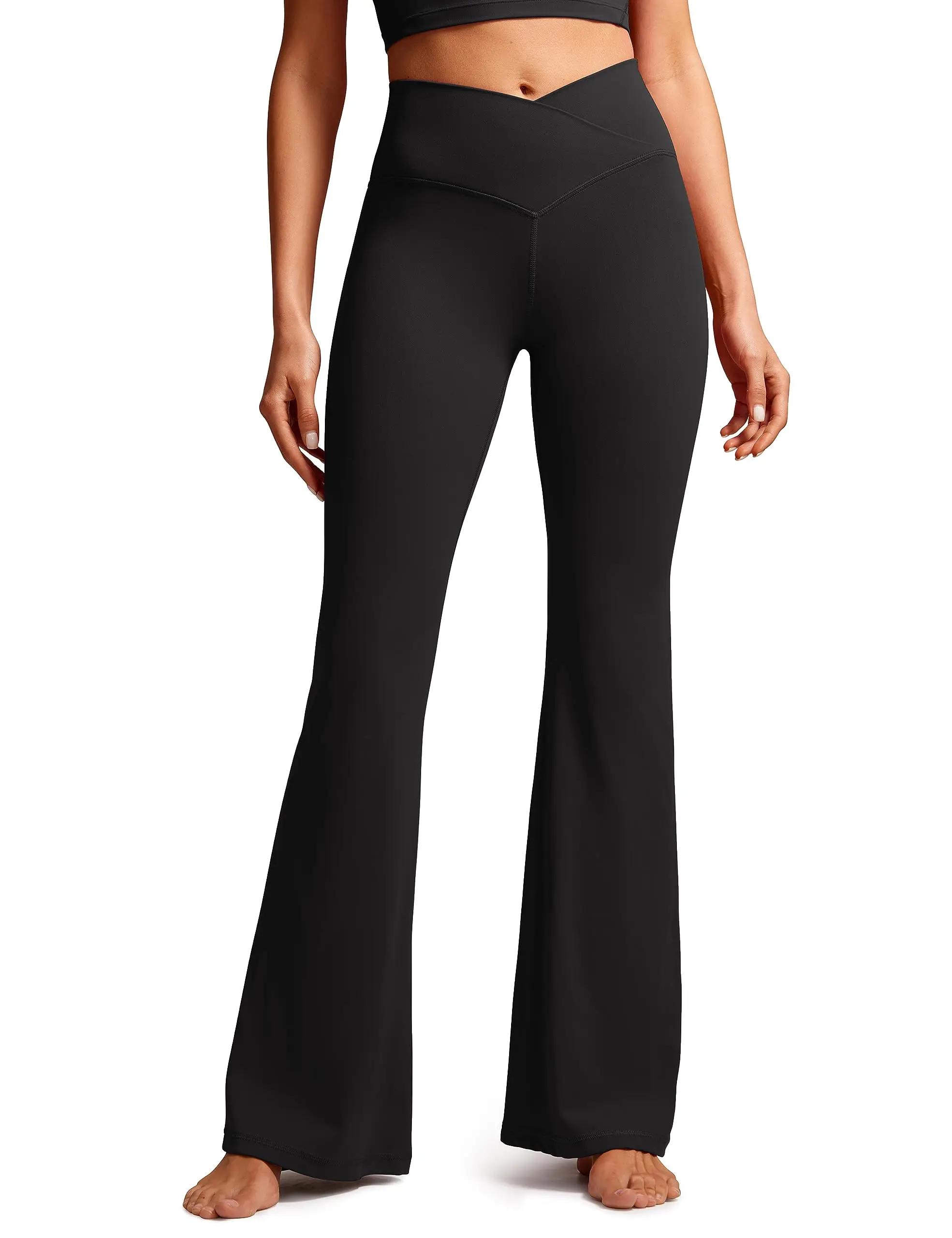 TUNIControl-Leggings évasés croisés pour femmes, pantalons de yoga, bas à cloche, taille haute, V, B
