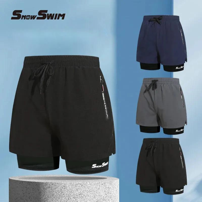 Maillot de bain Double couche pour hommes, Angle plat, séchage rapide, Anti-embarras, pantalon de pl