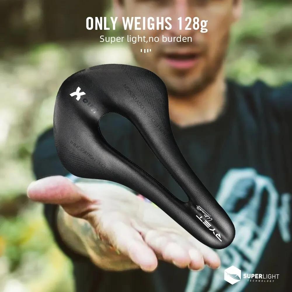 Selle vélo carbone RYET ultra léger cuir - Siège route VTT racing ovale rail 7x9 coussin doux