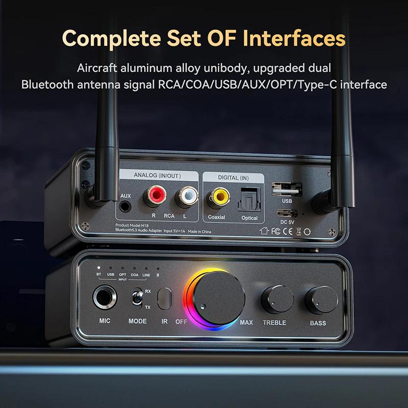 Adaptateur audio RVB Bluetooth 5.3 DAC/USB/RCA/AUX/Optique/Coaxial/6,5 mm Microphone Karaoké Hifi DS