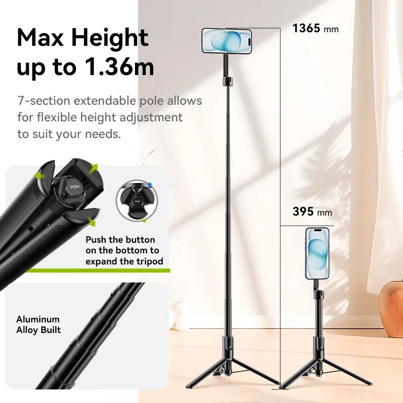Ulanzi MG-003 Pro trépied de perche à Selfie de téléphone magnétique 1.36m trépied de Selfie extensi