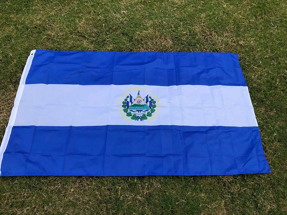 SKY DRAPEAU SV SLV Drapeau El Salvador 90x150cm Symbole patriotique d'El Salvador Drapeau polyester 