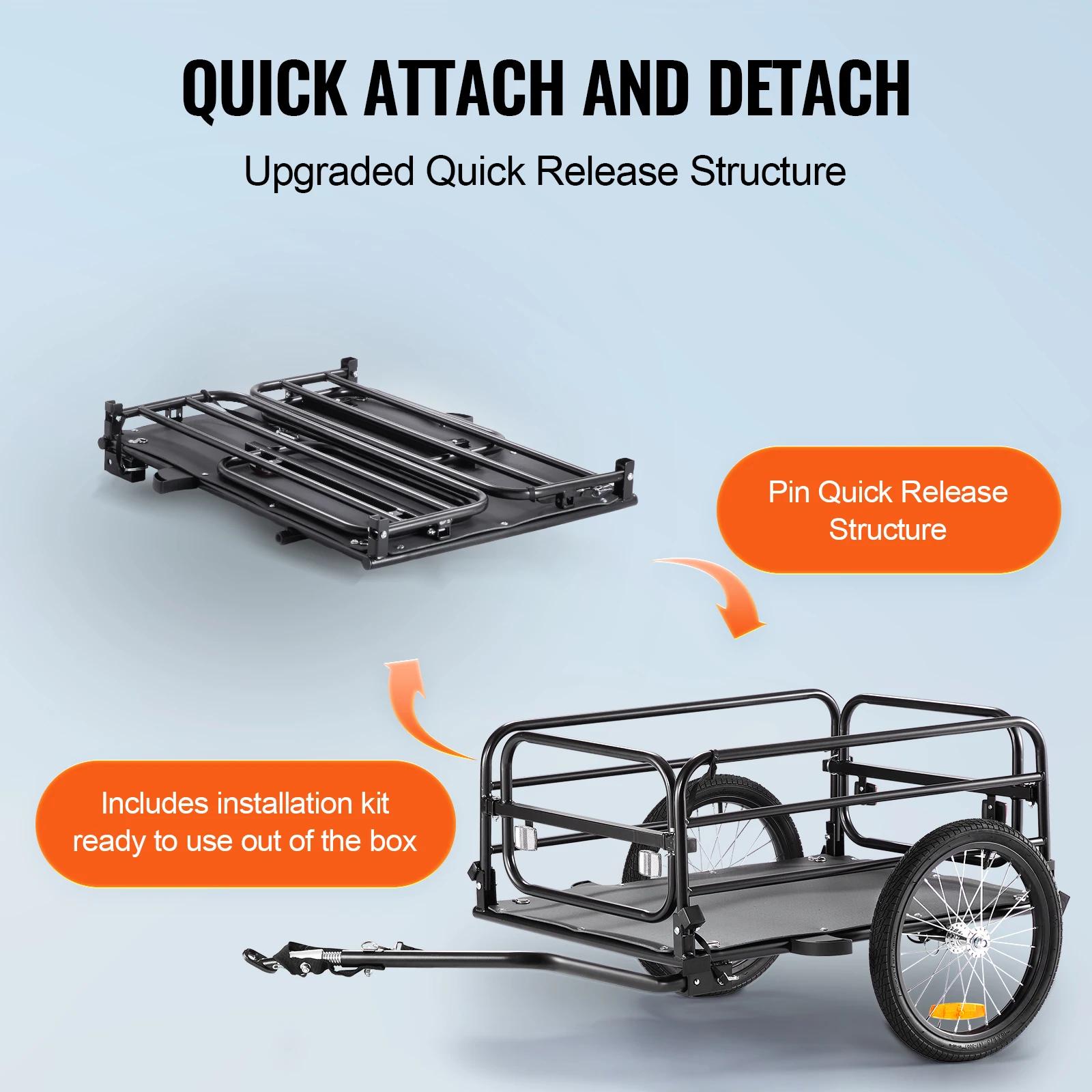 SucceBuy 160 lbs remorque de chargement de vélo chariot de vélo de rangement pliable avec roues de 1