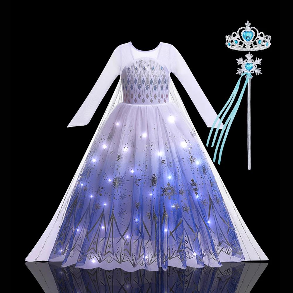 Costume de reine des neiges lumineux à LED pour enfants, Elsa, fête d'anniversaire, princesse de lux