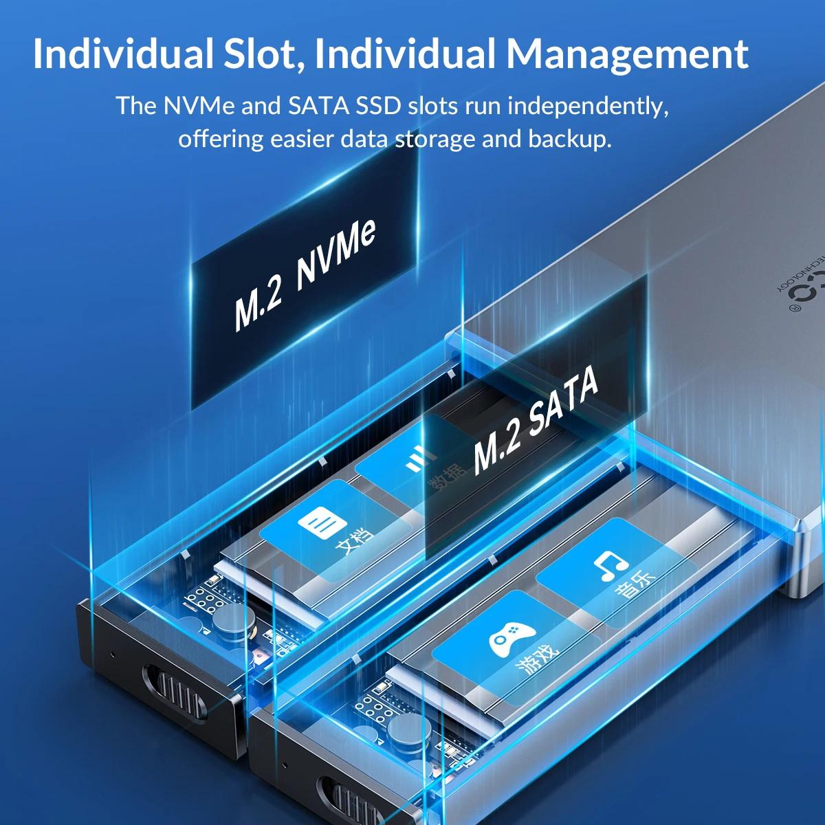 ORICO – boîtier SSD M.2 NVMe M2, en alliage d'aluminium, à double baie, pour clé M B & M, boîtier gr
