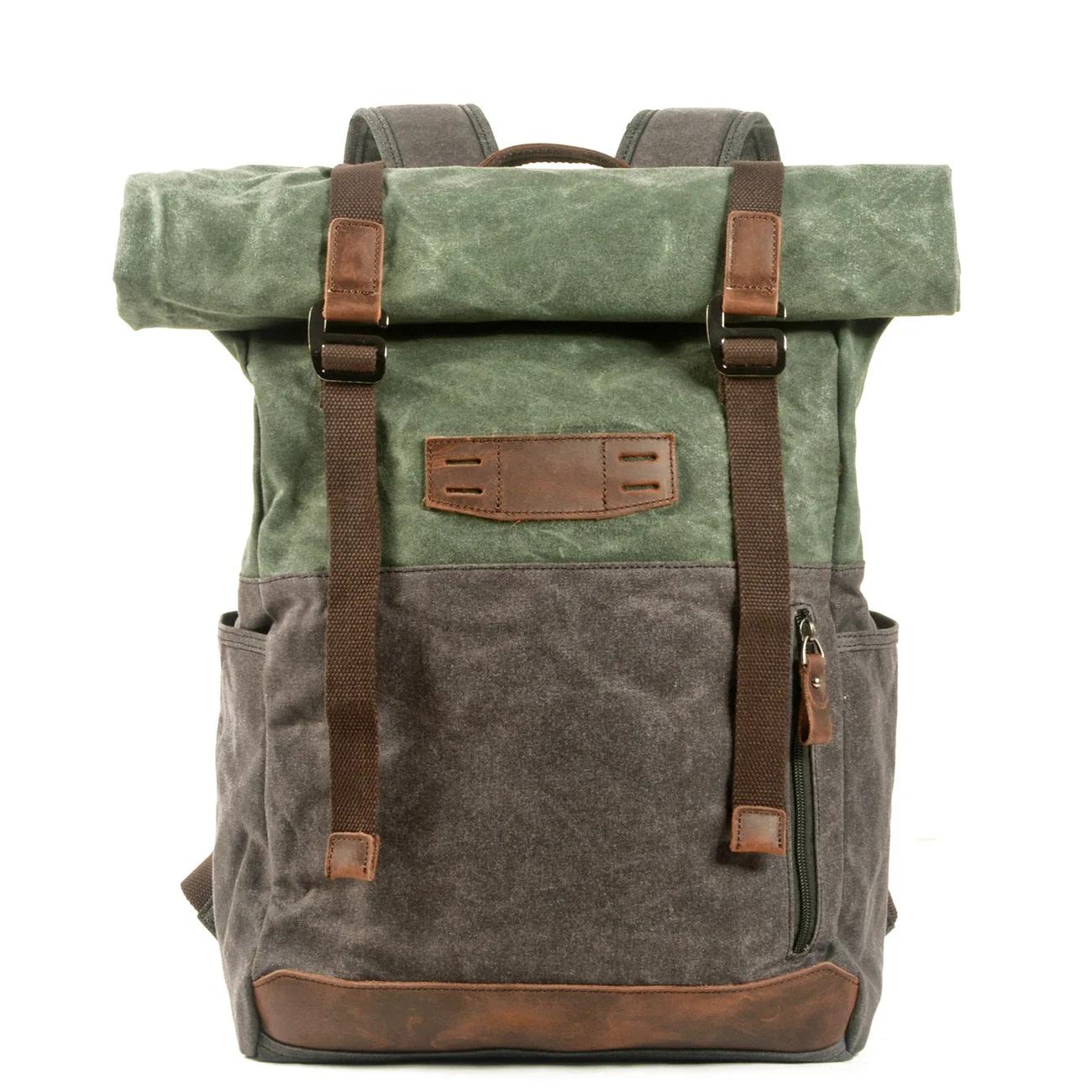 Sac en Toile Rétro Europe et Etats-Unis, Cire à l'Huile Contrastée SR, Cartable pour Étudiant, Rando