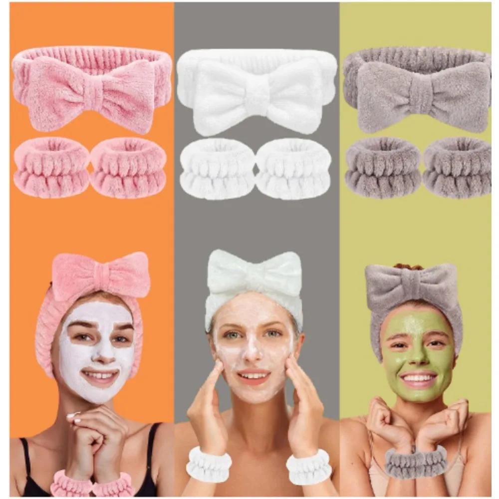 3 pièces Spa bandeau bracelet pour laver le visage microfibre maquillage serviette bandes de cheveux