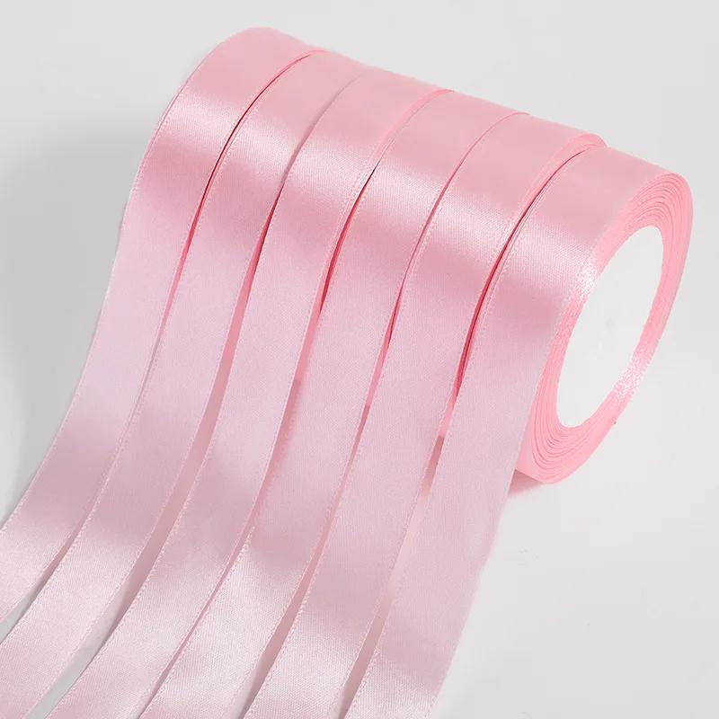 Rubans en Satin de soie rose, 22 mètres/rouleau, 6/10/15/20/25/40/50mm, pour bricolage, artisanat, n