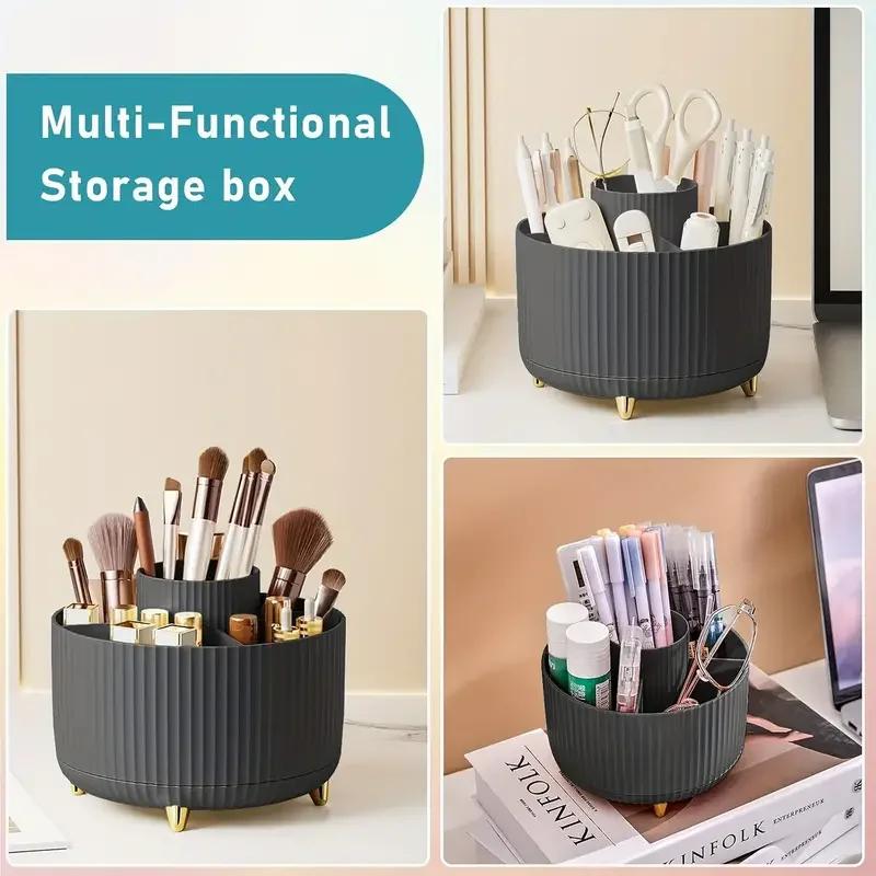 Porte-pinceaux de maquillage rotatif à 360 °, stockage de bureau multifonctionnel, stockage de cosmé