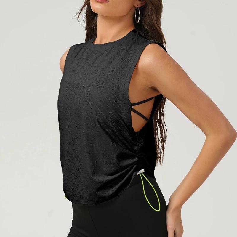 Chemise de Yoga sans manches pour femmes, couleur unie, ample, haut de course, respirant, séchage ra