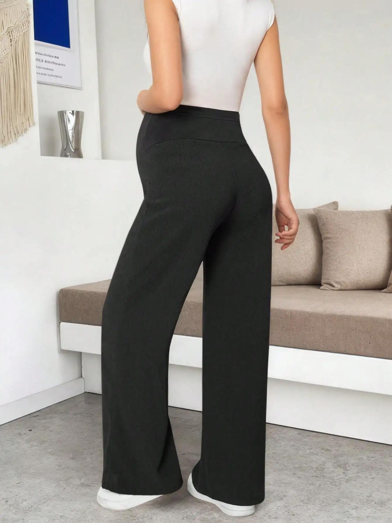 Leggings de maternité noirs pour femmes, à porter sous les robes, coupe large, taille haute, confort