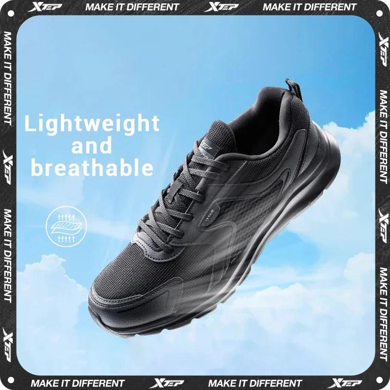 Xtep-Chaussures de course en maille respirante pour homme, baskets de sport, marathon, noir, blanc, 