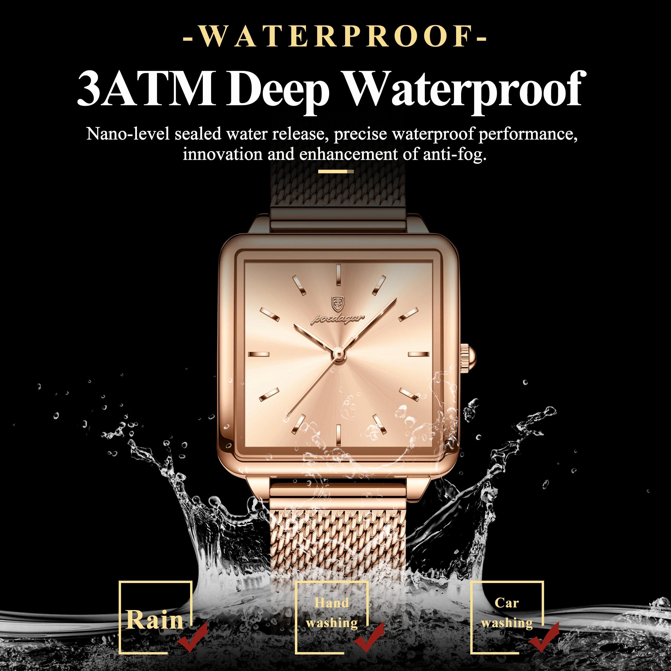 POEDAGAR carré mode dames montre étanche en acier inoxydable maille montre pour femme élégante femme