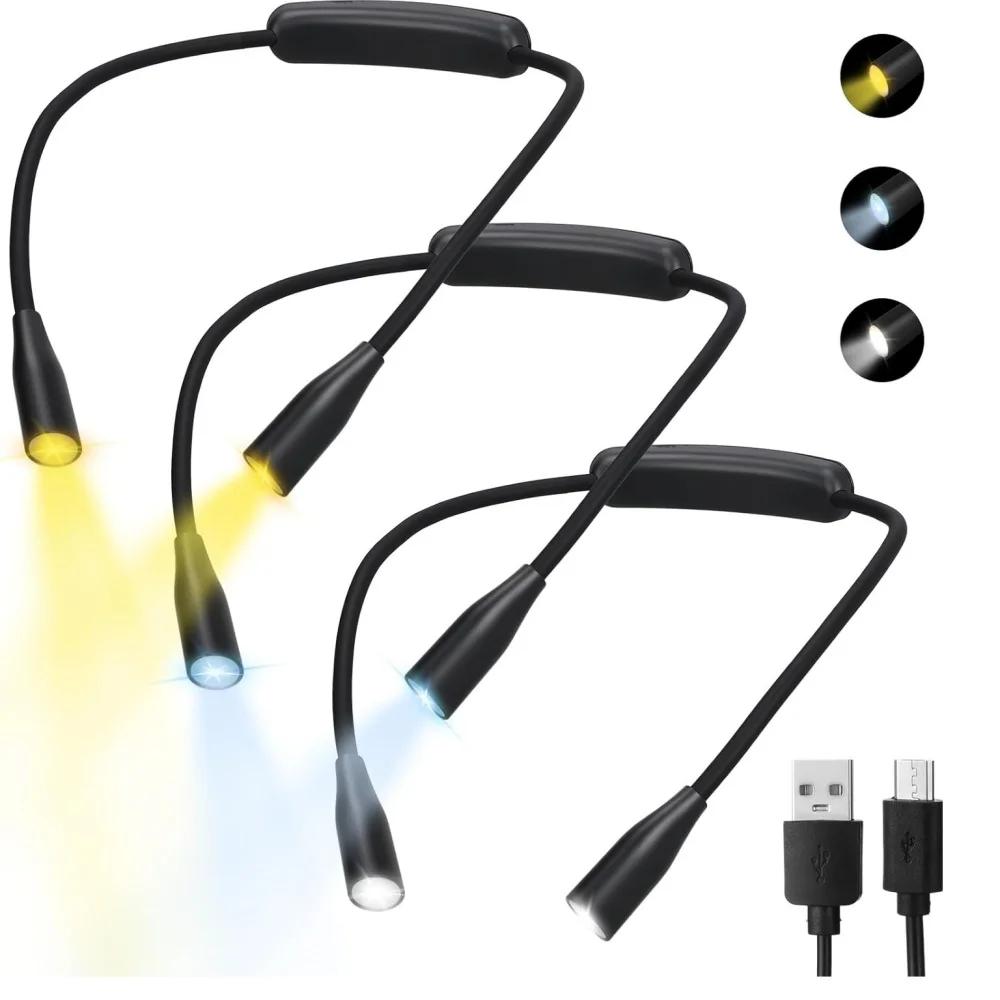 Lampes de lecture LED rechargeables pour le cou, 3 couleurs, 9 luminosité, bras Flexible, lumière de