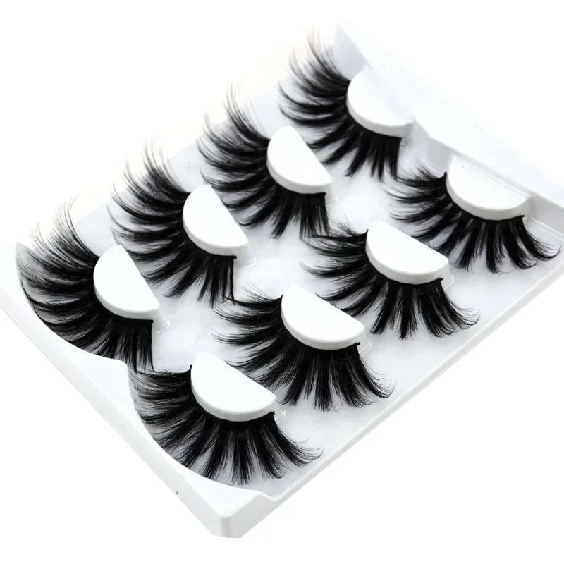 4 paires de cils de vison naturels 25mm cils faits à la main faux cils étendus