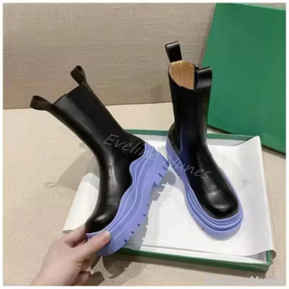 Bottes mi-mollet à semelle optique rose pour femmes, bottes rondes Parker, talon épais, sans lacet, 