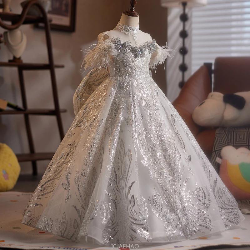Robe longue pour enfants, Costume de princesse d'anniversaire pour filles, tenue de fête de spectacl