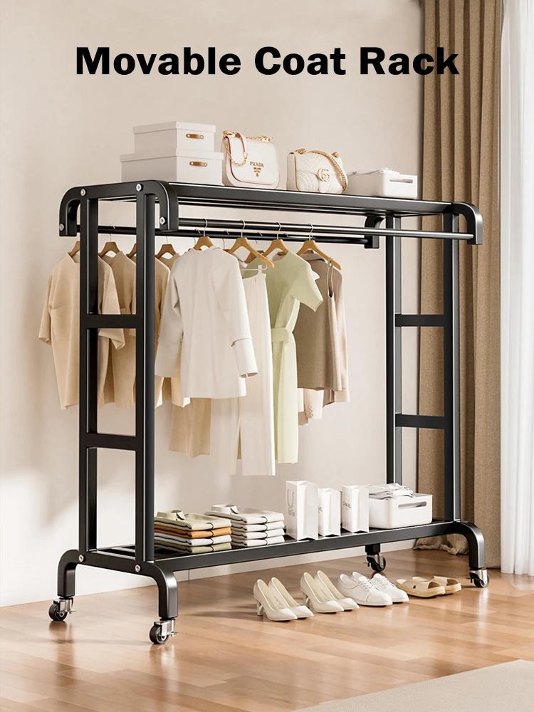 Manteau mobile T1 avec roues universelles, double pont multifonctionnel, cintre simple, armoire de c