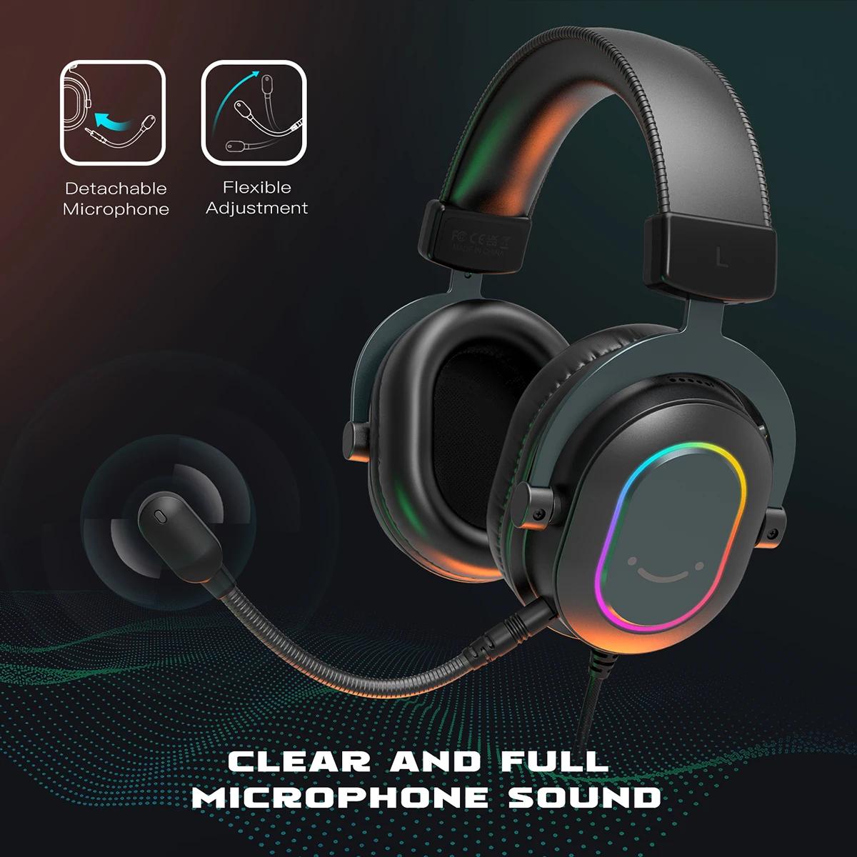 Fifine – casque de jeu dynamique RGB, avec micro, sur-oreille, son Surround 7.1, PC PS4, PS5, 3 Opti