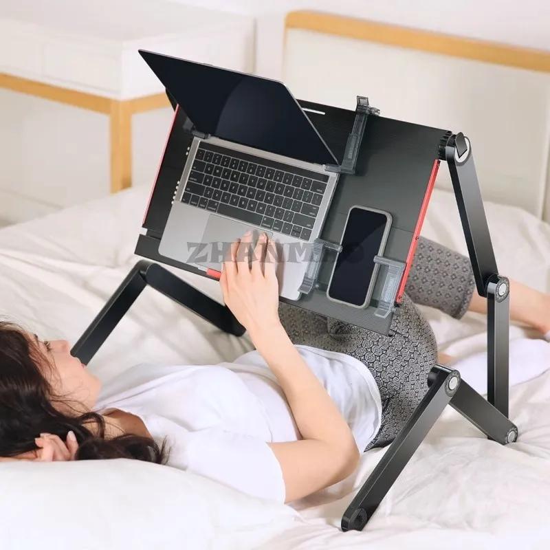 Couché plat sur le lit, bureau pour ordinateur portable, support pliable pour tablette, réglable et 