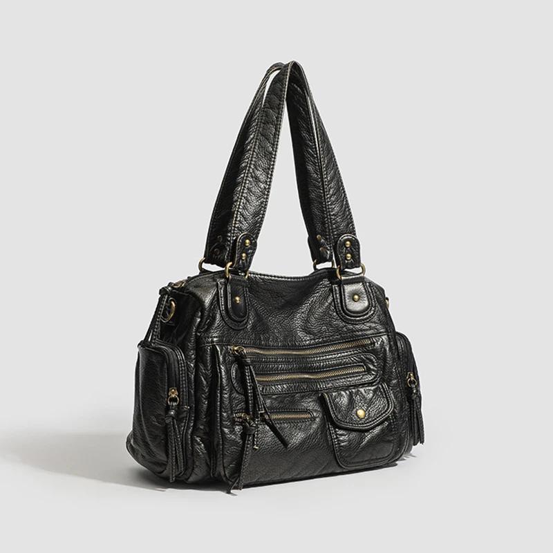 Sac fourre-tout Y2K tendance pour femme, style punk motard, grande capacité, en cuir PU, sac bandoul