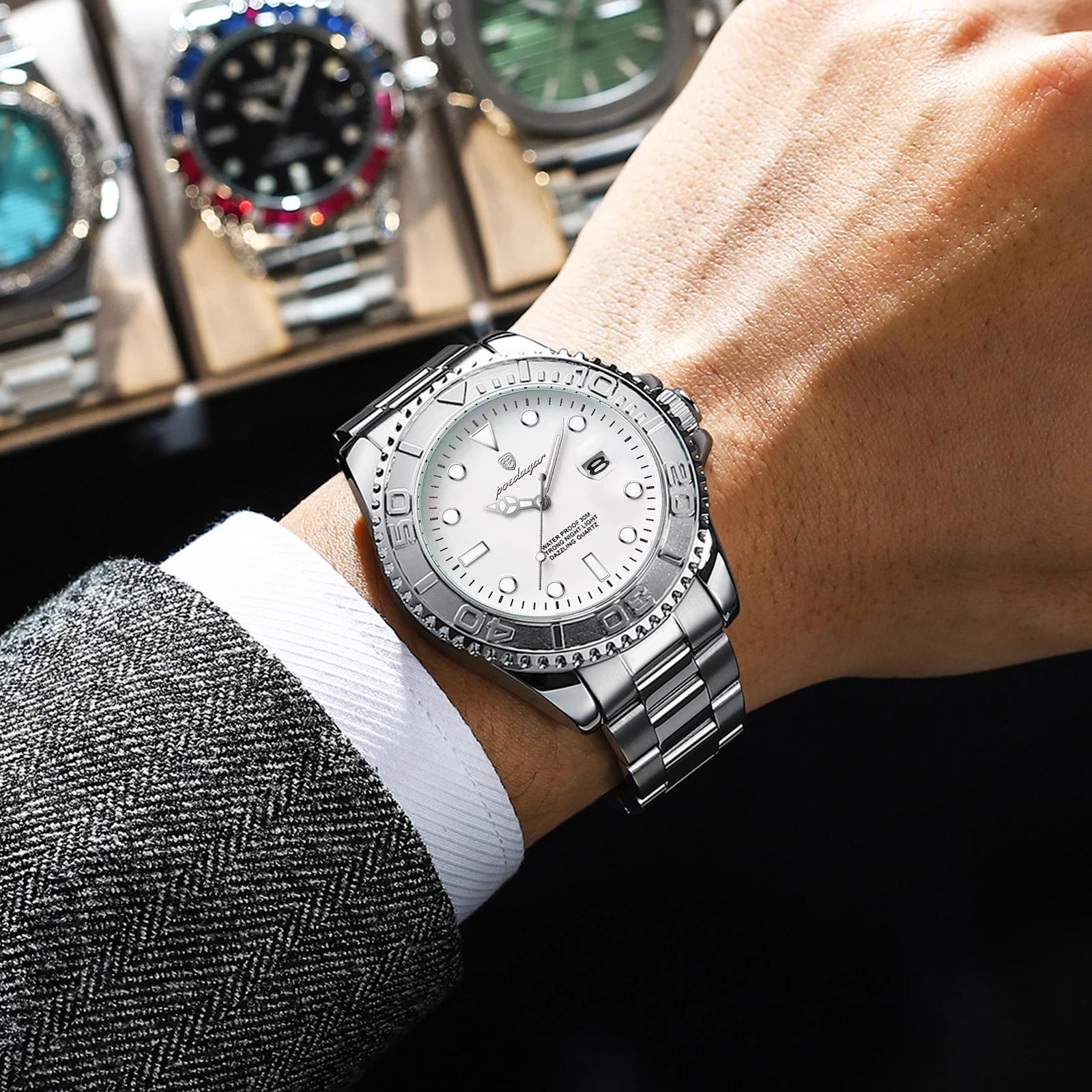 Montre-bracelet homme POEDAGAR, mode décontractée, étanche, lumineuse, date, montre homme élégante, 