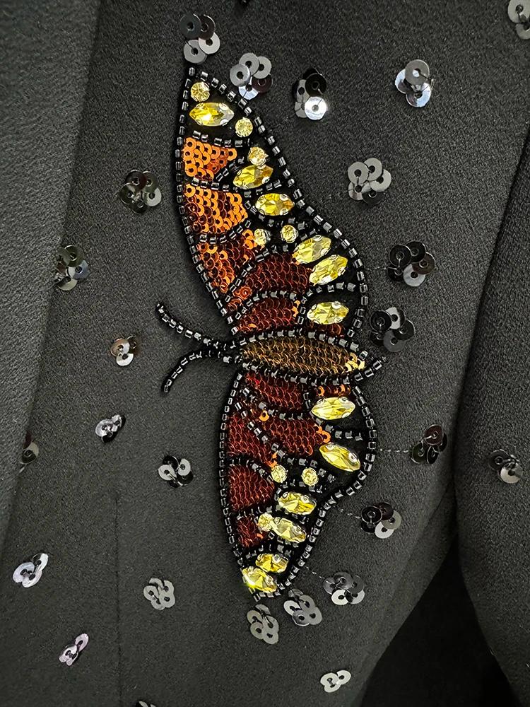 Blazer perlé papillon 3D pour femme, ensemble pantalon large, nouvelle mode, designer, piste trempée