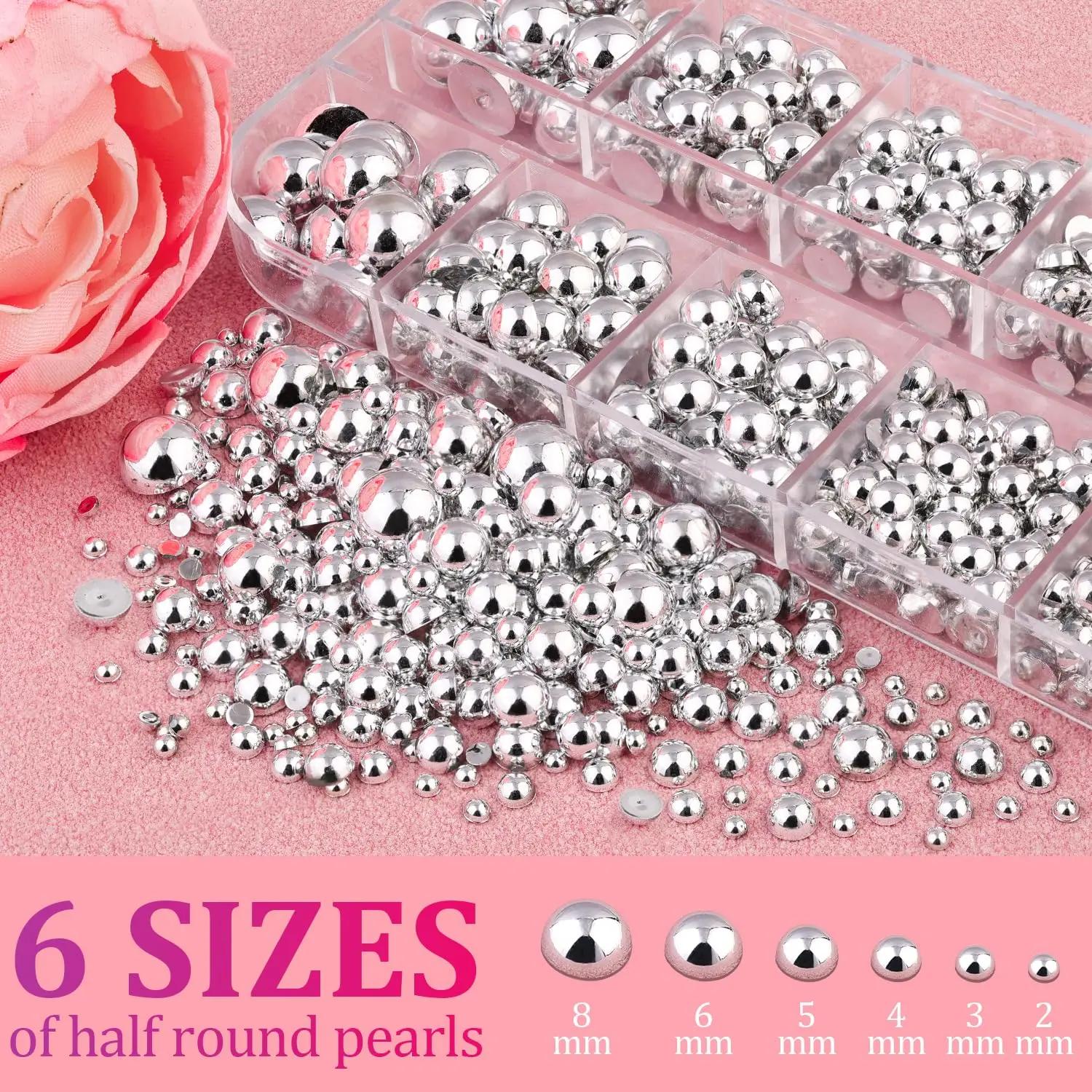 Perle de Caviar en métal demi-rond en argent brillant, 12 grilles, Rivets pour ongles, breloques 2/3