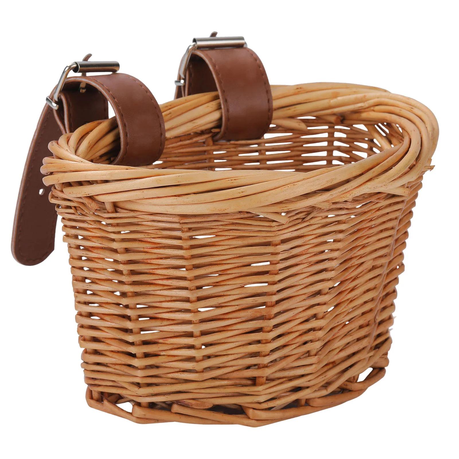 Panier de vélo pour enfants, paniers de vélo en osier en forme de D, panier de rangement avant pour 