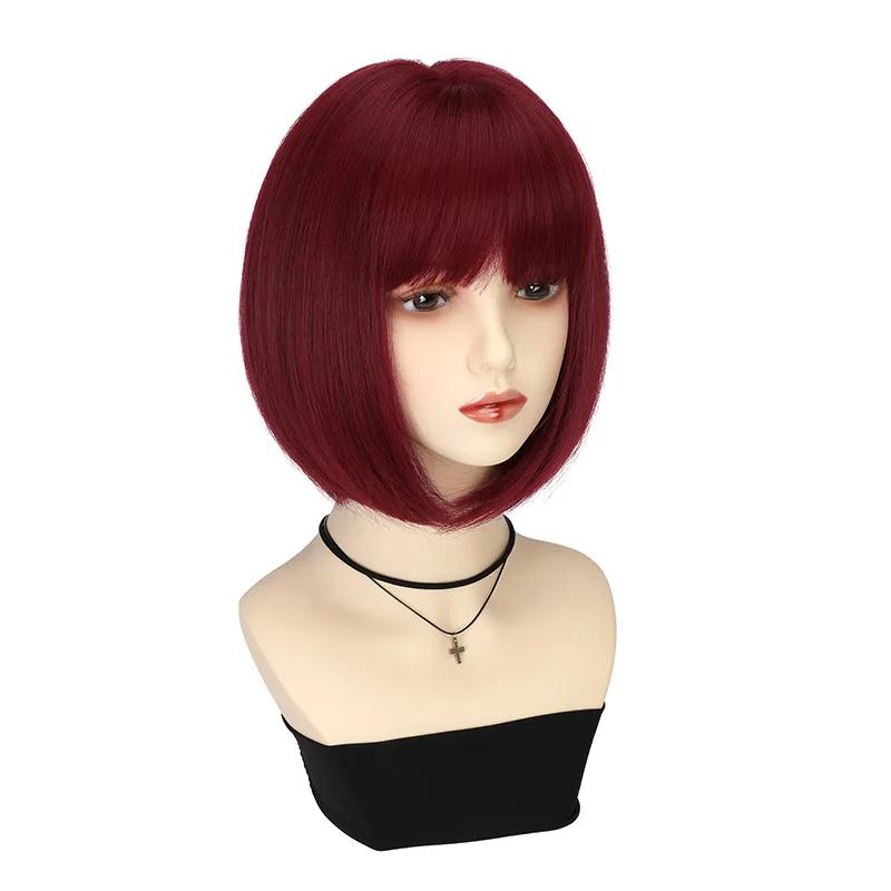 Perruque synthétique de coiffure bob rouge vin à la mode pour la fête, perruque de cosplay d'Hallowe
