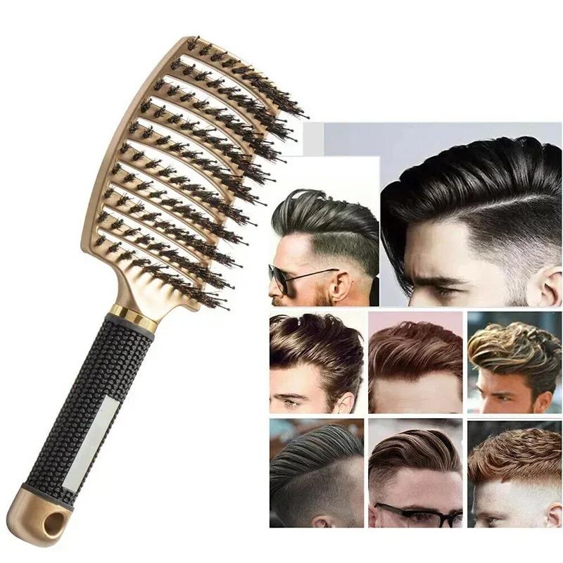 Brosse à cheveux peigne de Massage du cuir chevelu brosse à cheveux poils de sanglier en Nylon femme
