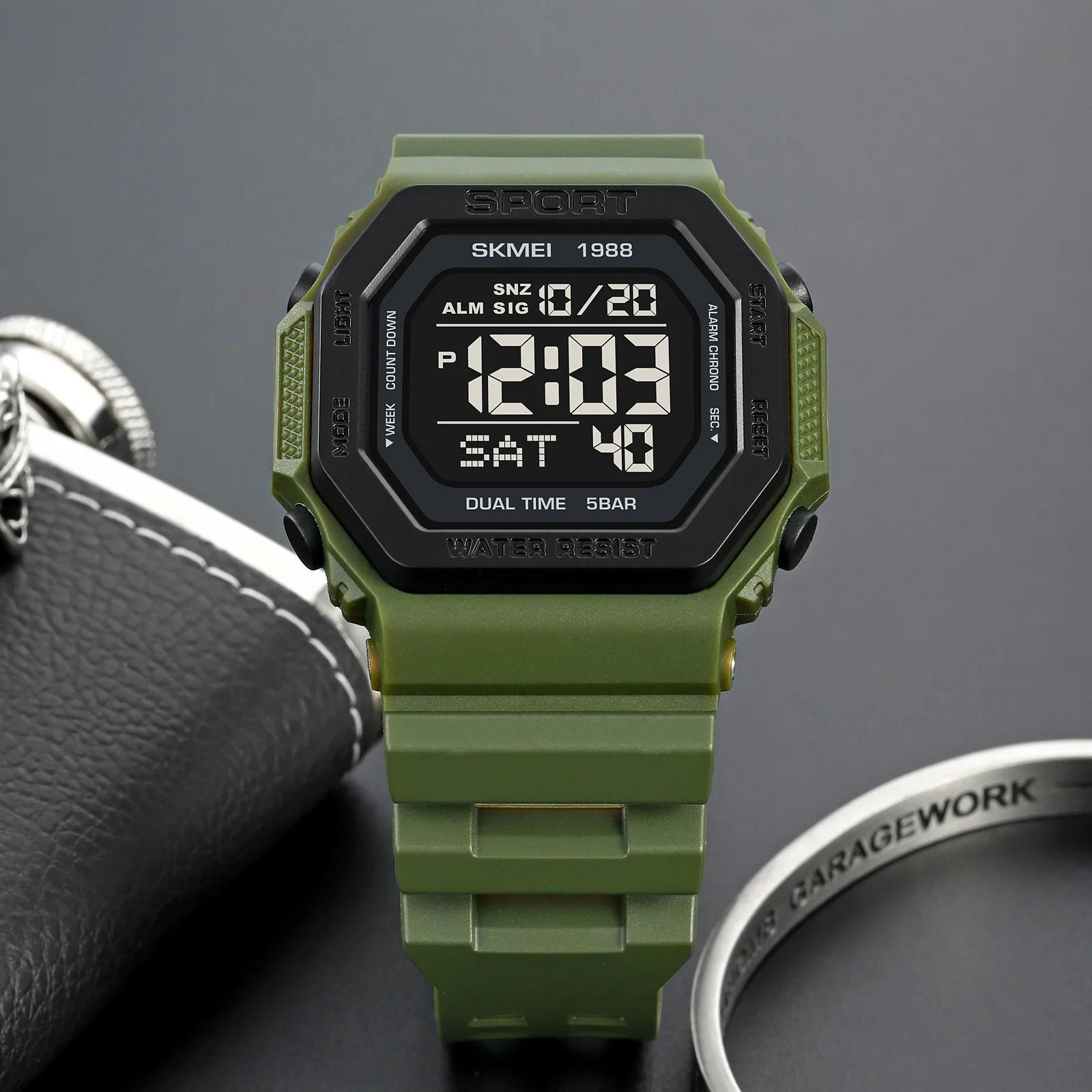 SKMEI 1988 montre de sport numérique pour hommes LED affichage militaire compte à rebours montres ét