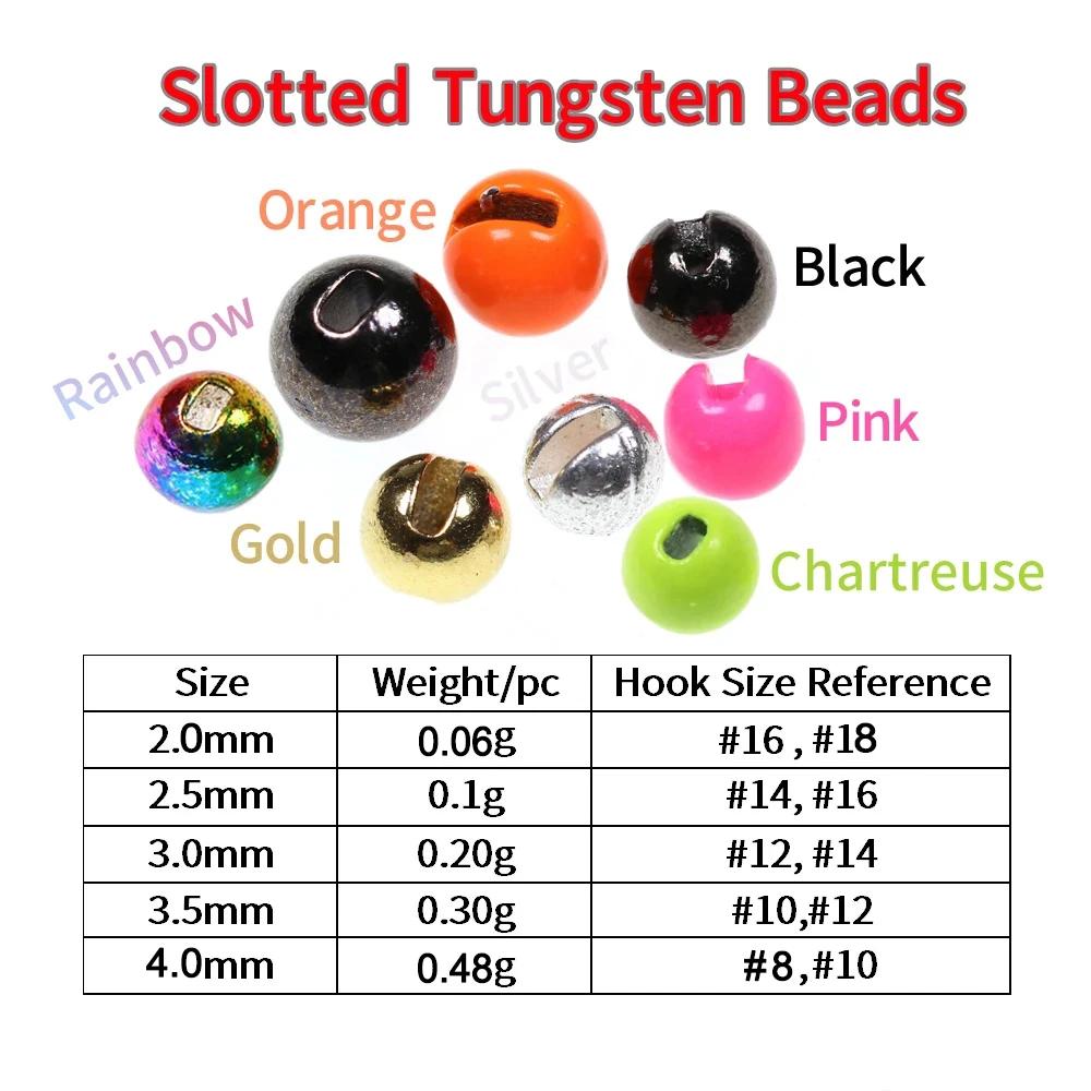 Perles de tungstène à fente colorée, 20 pièces/sac, 2mm-3mm-4mm, gabarit d'évier, tête de nymphes, m