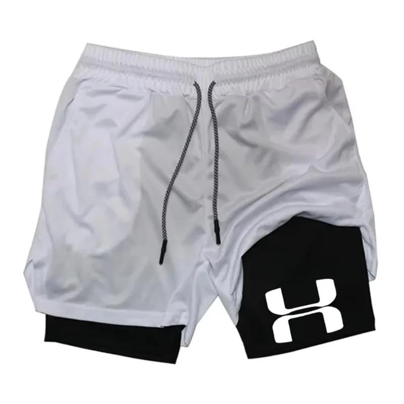 Shorts de course pour hommes 2-en-1, double couche, séchage rapide, pour la gym, le fitness, l'entra
