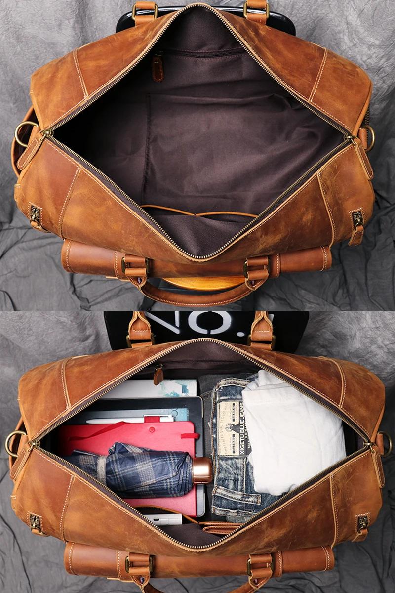 MUNUKI Vintage Crazy Horse sac de voyage en cuir véritable grand sac à bagages hommes sac de sport e
