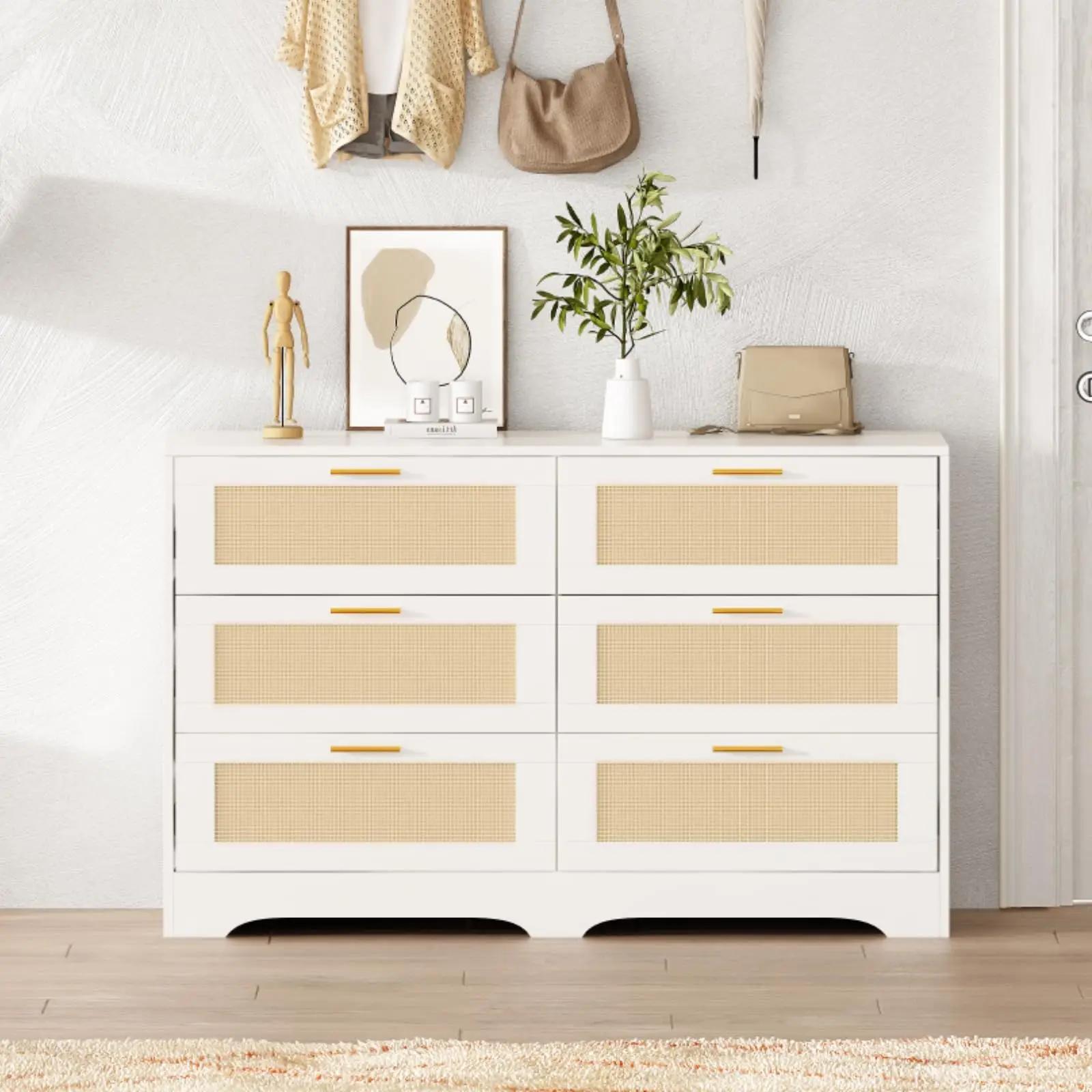 REDLIFE-Commode en rotin 47.24 "avec 6 portes, commode moderne, rangement en bois avec Golden Foy po