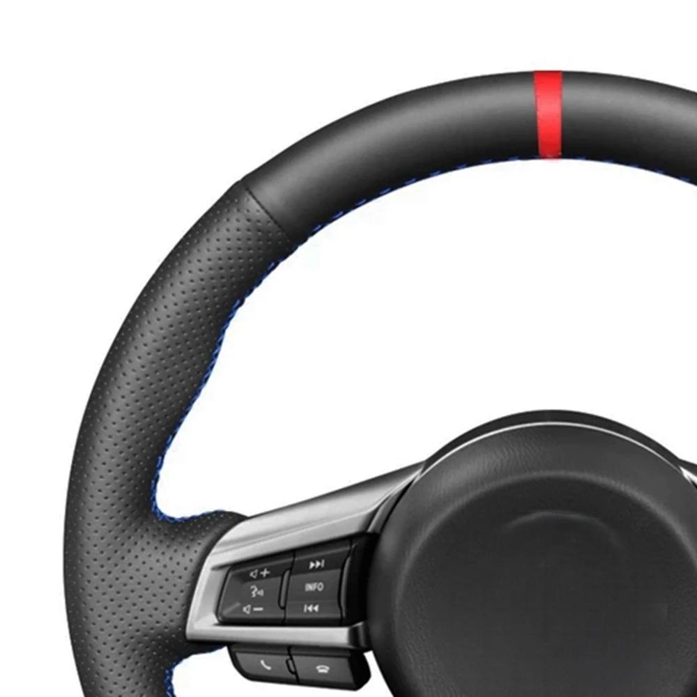 Housse de volant de voiture en cuir artificiel noir souple, cousue à la main, marqueur rouge, pour M